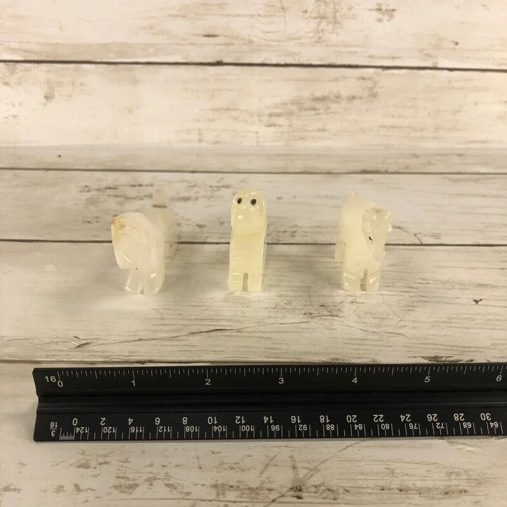 Vintage Carved White Onyx Stone Animal Figurines Set of‎ 3 Dog Bear Horse